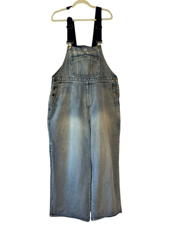 Cider Pants - Cider Denim Overalls Women's Size 0XL Light Wash Wide Leg Cargo Pocket Bib